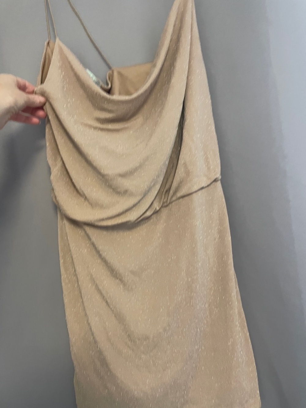 Shimmery Nude Cowl Neck Slip Dress